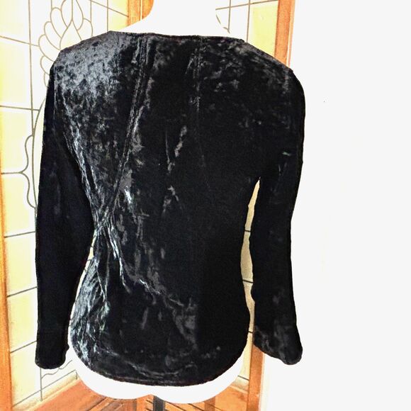 J. Jill Crushed Velvet Black Long Sleeve Blouse Top Size S - Picture 3 of 9